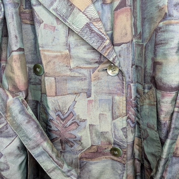 Vintage 80s 90s Trench Coat with Abstract Pattern - Picture 6 of 12